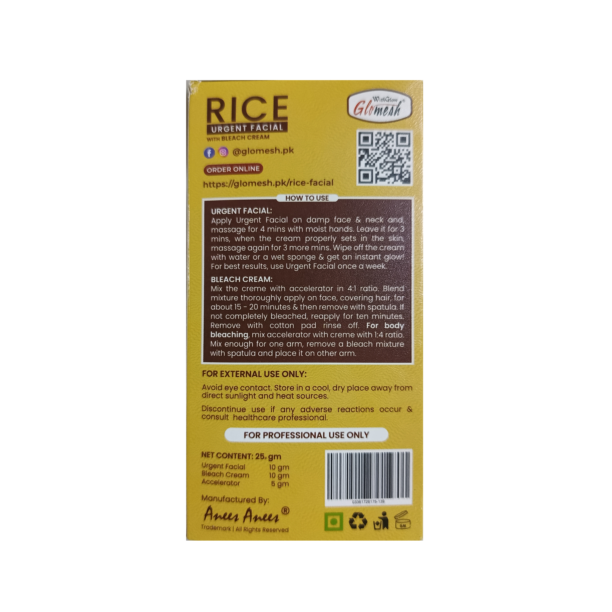 Glomesh Rice Urgent Facial Sachet with Bleach Cream