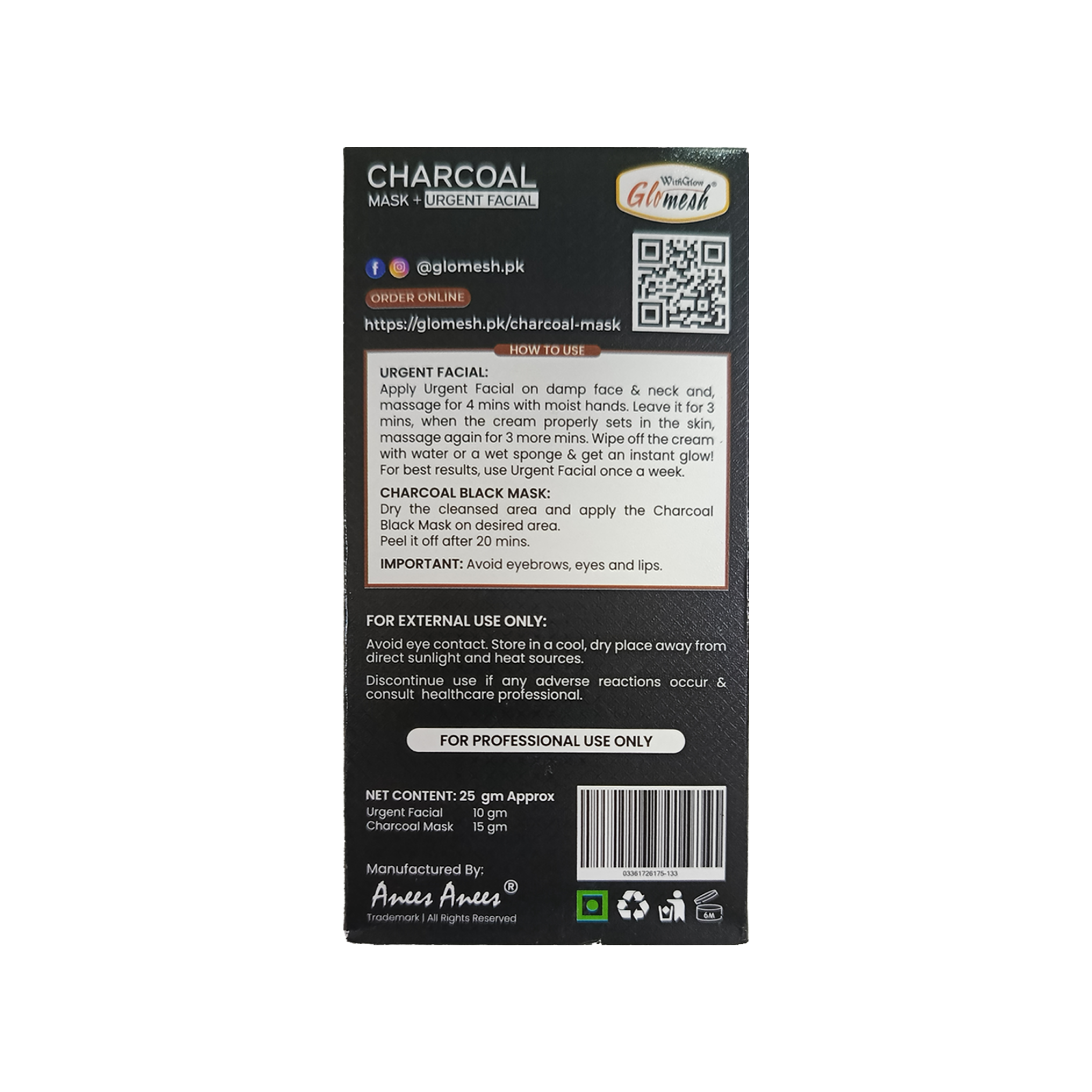 Charcoal Black Mask With Urgent Facial Sachet