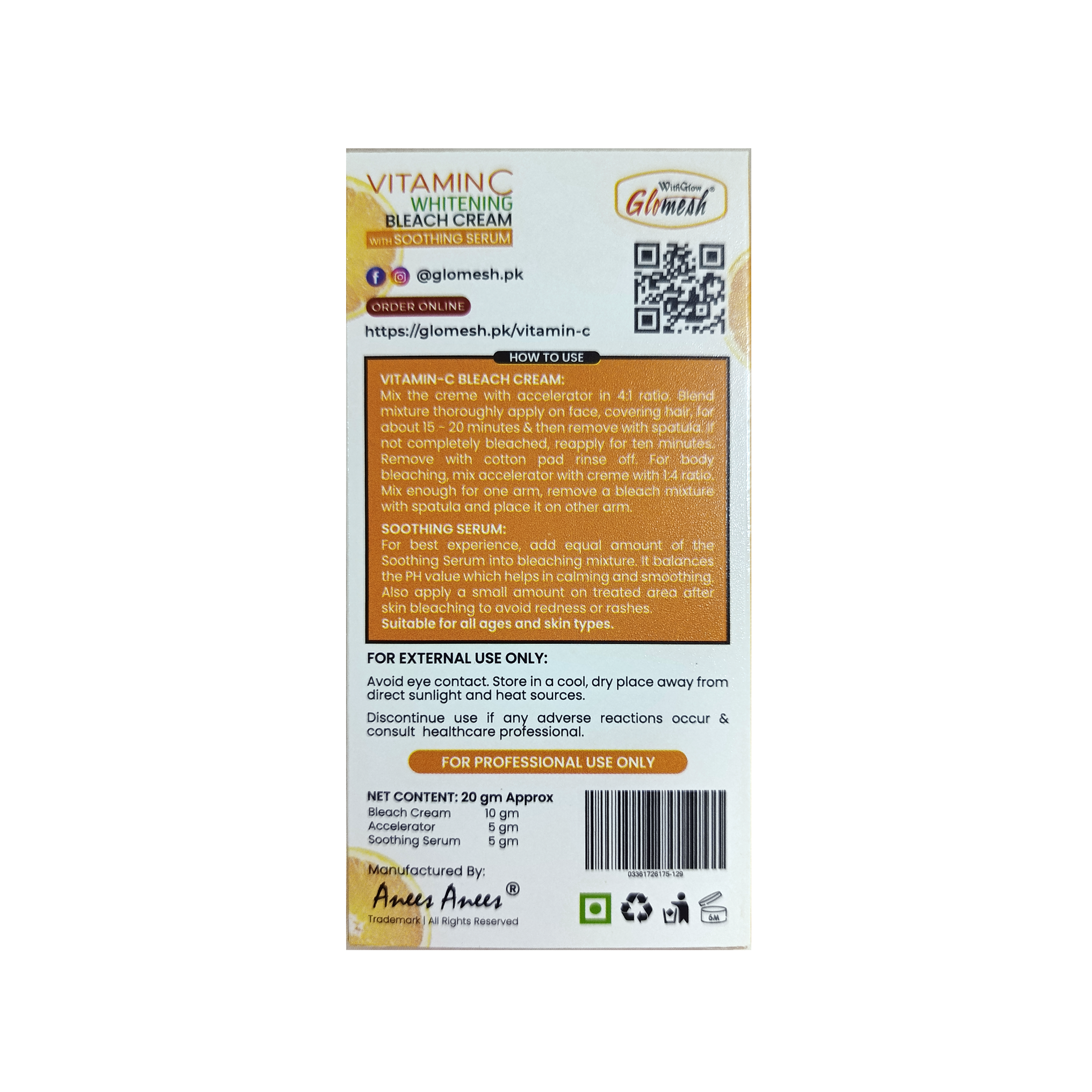 Vitamin C Bleach Cream with Soothing Serum Sachet - Glomesh
