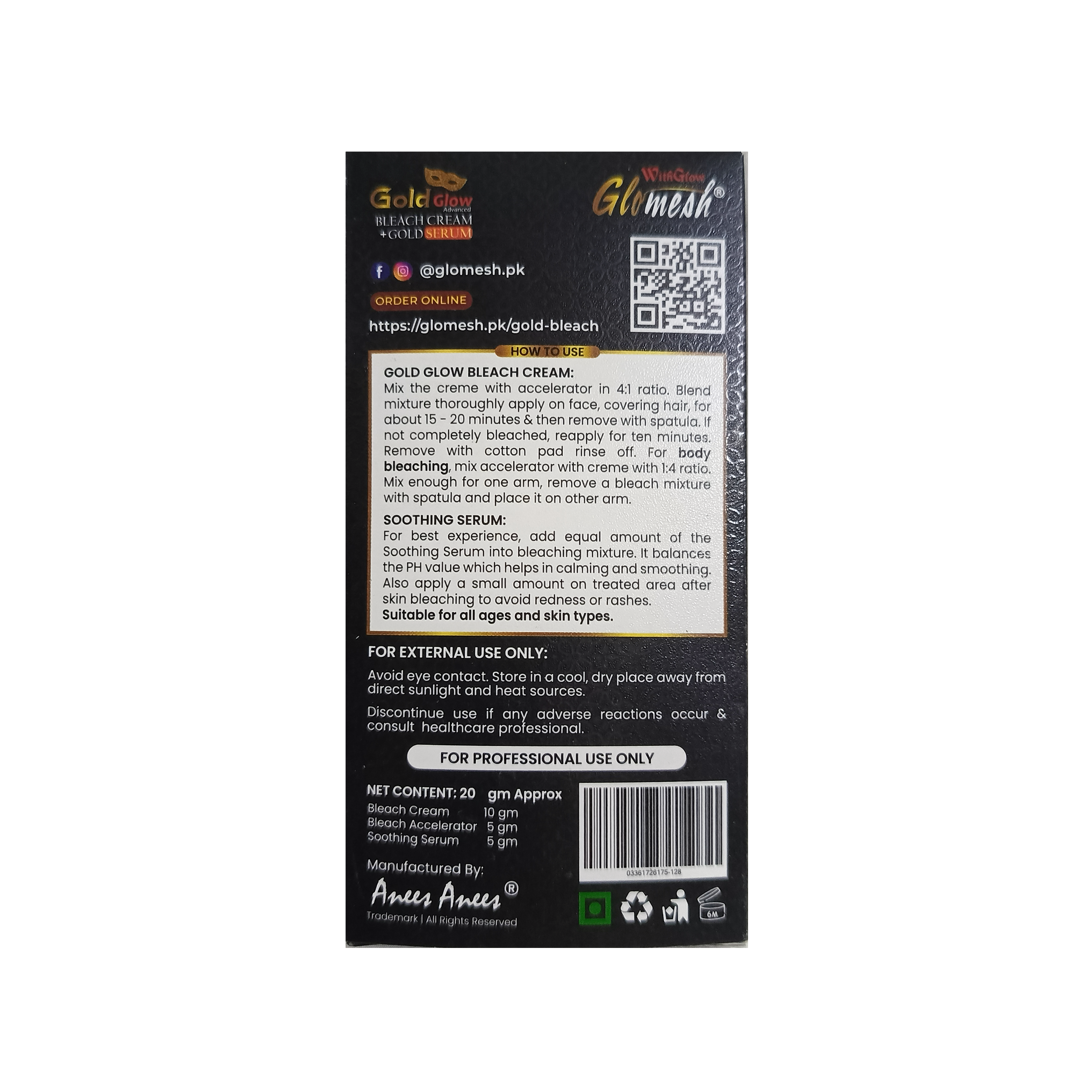 Gold Glow  Bleach Cream with Soothing Serum Sachet - Glomesh